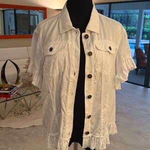 Multiples White Short Sleeve Ruffled Shacket